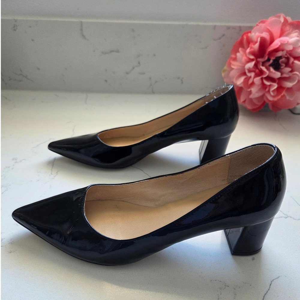 Kate Spade New York Black Patent Leather Pointed Toe Block Heel Pumps Sz 8.5 - Picture 3 of 7